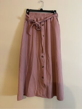 SHEIN Dusty Rose Button-Front Tie-Waist Maxi Skirt